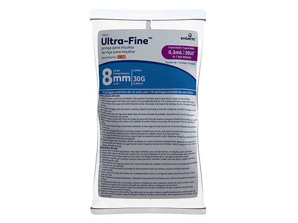 Seringa De Insulina  0,3cc 8mm U-Fine C/10 Unidades Embecta Ref 328322