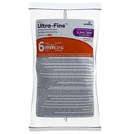 Seringa De Insulina  1,0cc 6mm U-Fine C/10 Unidades  Embecta Ref 324918