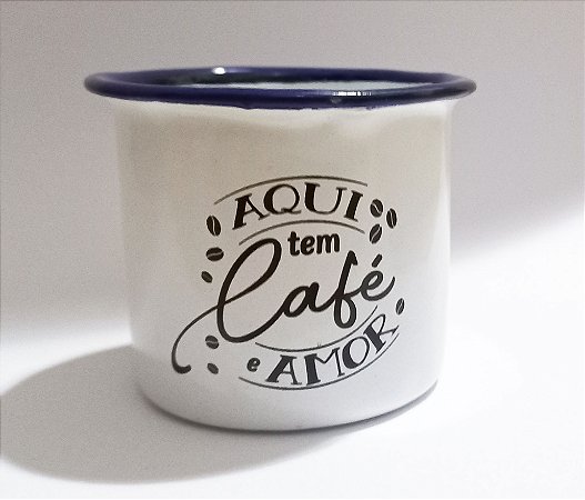 Caneca esmaltada Aqui tem café e amor - 90ml