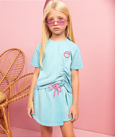 Conjunto Short saia + Blusa Azul Bebê