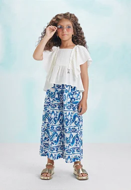 Conjunto Calça Pantalona Azul + Blusa Off White