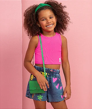 Conjunto Cropped Pink + Short Jeans