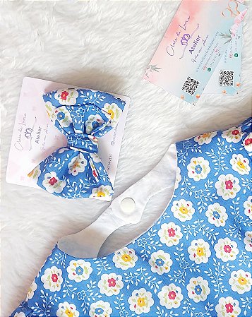 Vestido em algodão Azul Floral (12 - 18 meses)