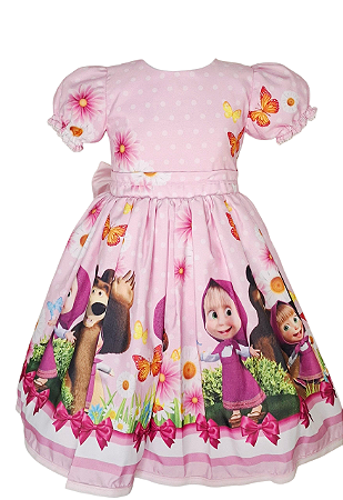 Vestido Infantil Temático Masha e o Urso