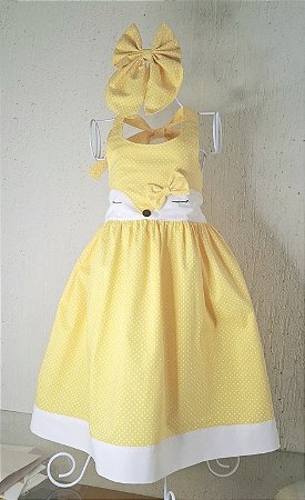 Vestido Infantil Minha Raposinha Amarelo com poá