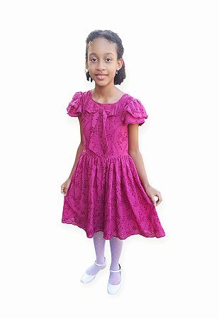 Vestido Infantil Laise Rosa Fúcsia