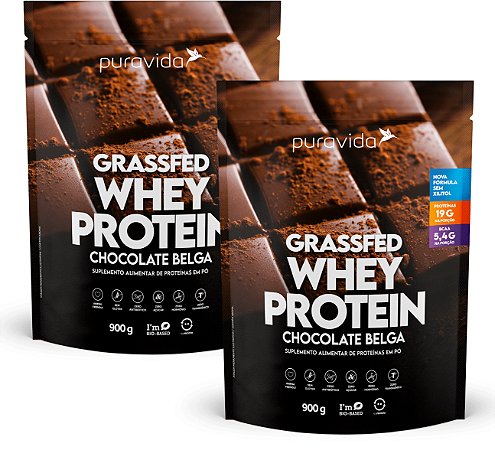 Kit 2 unid Whey Protein Grassfed 900 g - Chocolate Belga - Puravida