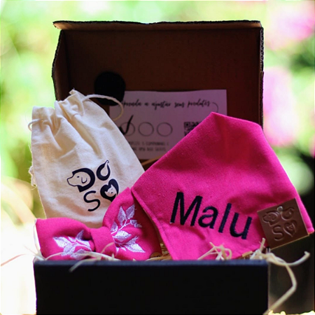 Super Shinebox bandana rosa com nome e lacinho bordado