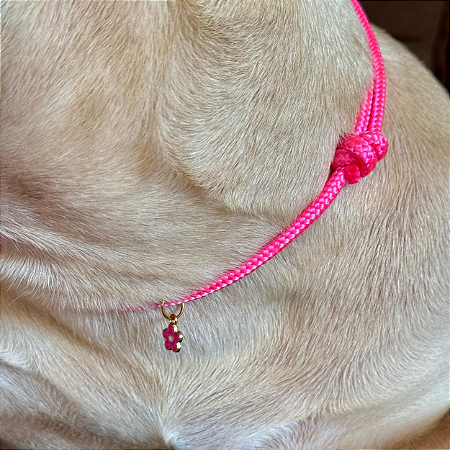 Colar Pet Paracord Rosa neon com berloque surpresa