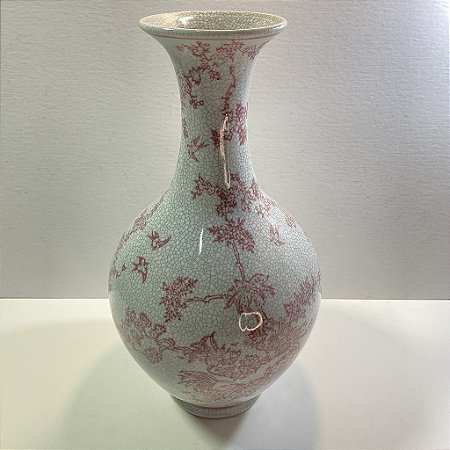 Vaso de Cerâmica Decorativo Cinza e Rosa