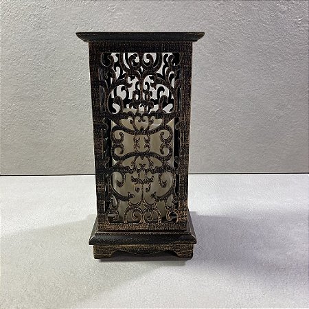 Lanterna de Madeira Decorativa Bronze com Vela de Led