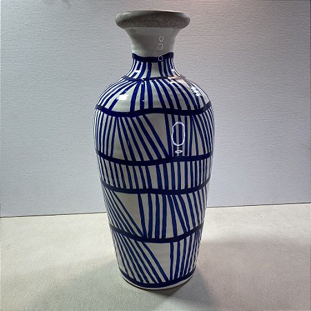 Vaso de Cerâmica Listas Azul e Branco