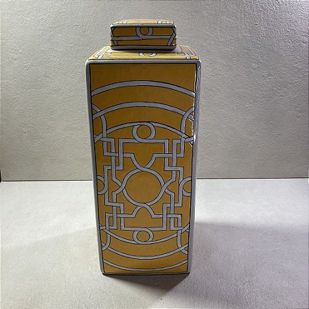 Pote de Cerâmica Decorativo Amarelo e Branco