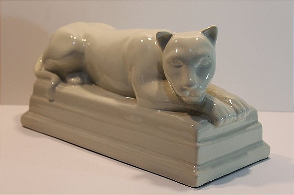Escultura de Cerâmica Leopardo Off-white