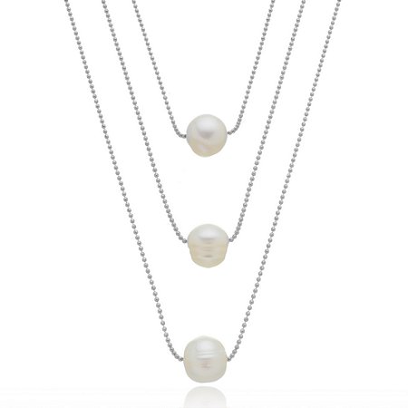 Colar 3 Voltas Fio Esferinha 3 Pérolas Naturais