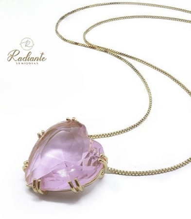 Colar Coração Rosa Cristal