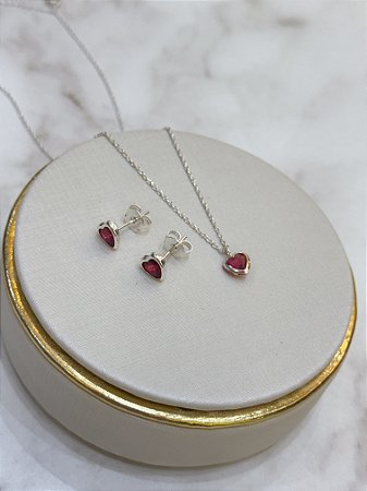 Conjuntinho Prata 925 Pink 40cm