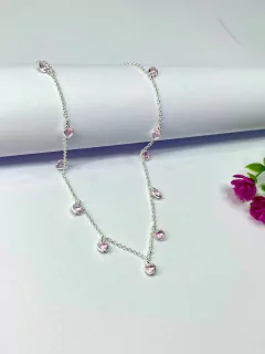 Choker Corações Rosa em Prata 925