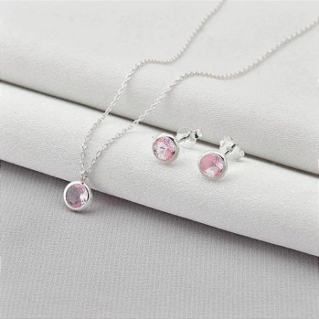 Conjunto Rosa Prata925