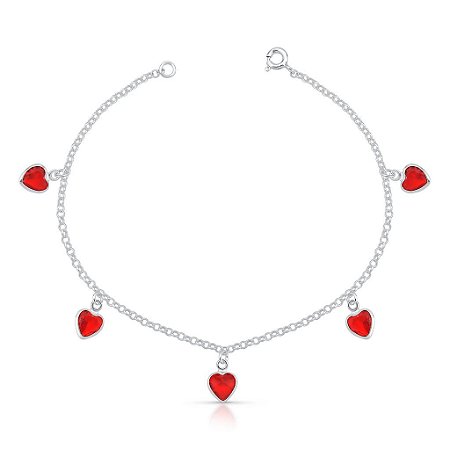 Pulseira Corações Rubi Prata 925