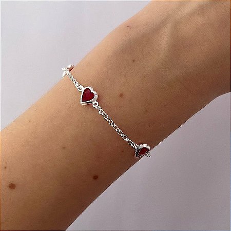 Pulseira Corações Rubi Prata 925 ❤️