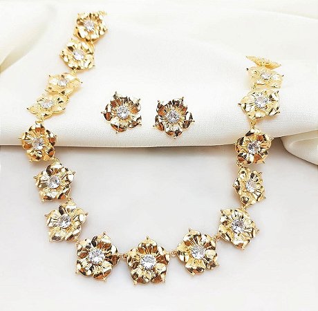 Conjunto Luxo Flor Cristal