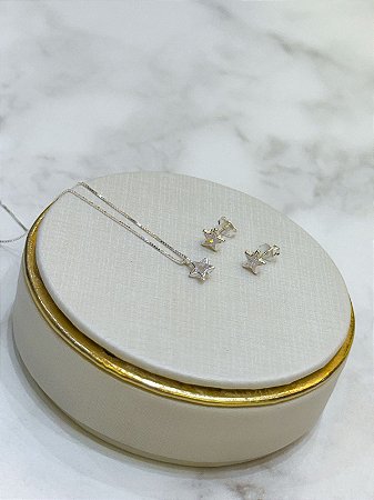 Conjuntinho Estrela Cristal Prata 925