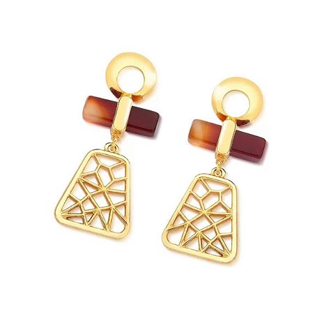 Brinco Ágata Vermelha Pedra Natural