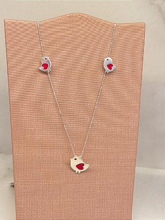 Conjunto  Pássaro Prata 925 Resinado