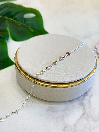 Pulseira zircônias coloridas Prata 925