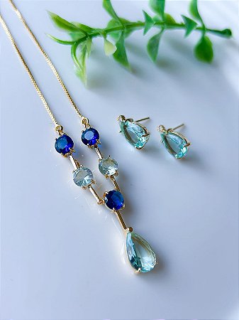 Conjunto Pedras Safira e Água Marinha