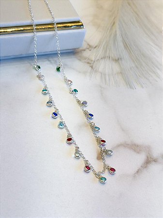 Choker Zircônias Coloridas Prata 925