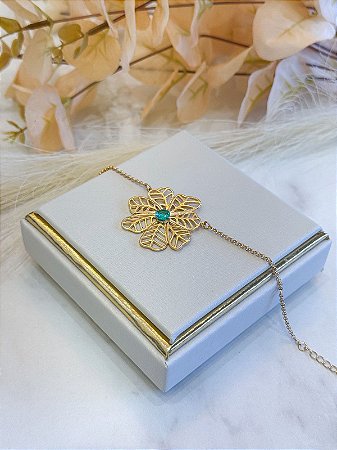 Pulseira Flor Pedra Turmalina verde