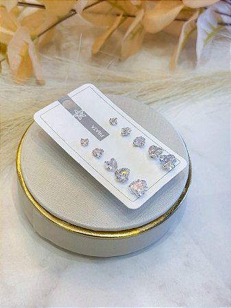 Brincos Prata 925 Corações Cristais