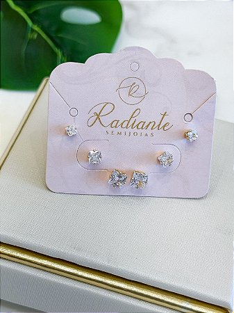 Brinco trio cristal quadrado