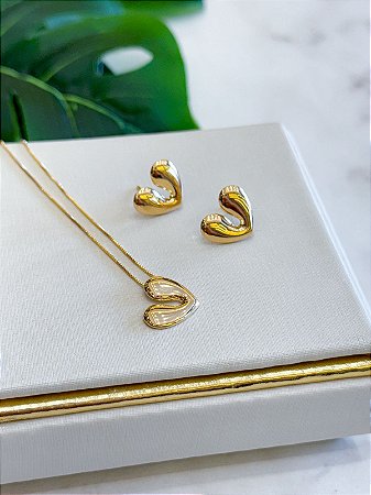 Conjunto Coração Liso Dourado