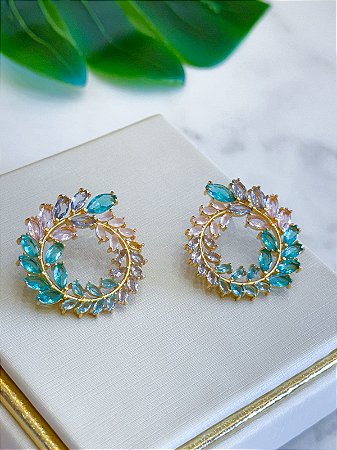 Brinco Pedras Navetes Coloridos