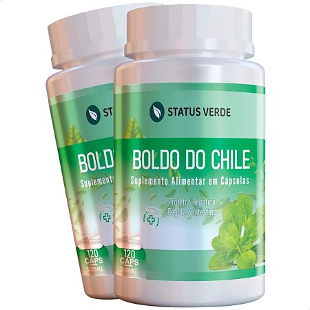 2 Potes Boldo do Chile Kit 240 Cáps - Status Verde