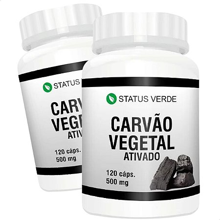 2 Potes Carvão Vegetal Ativado Kit 240 Cáps - Status Verde