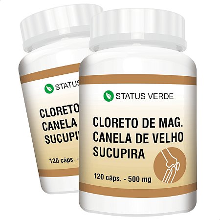 2 Potes Cloreto de Magnésio P.a + Sucupira + Canela de Velho Kit 240 Cáps - Status Verde