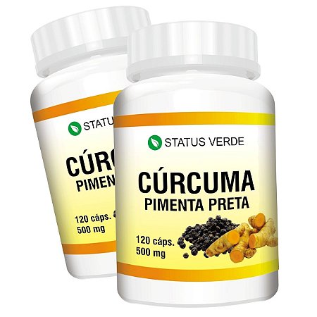 2 Potes Cúrcuma + Pimenta Preta Kit 240 Cáps - Status Verde