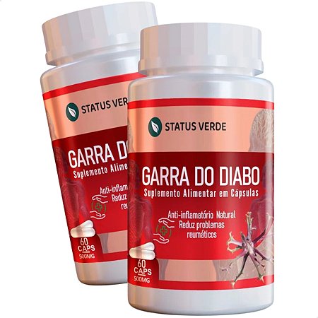 2 Potes Garra do Diabo Kit 120 Cáps - Status Verde