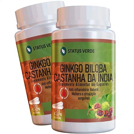 2 Potes Ginkgo Biloba + Castanha da India Kit 240 cáps - Status Verde