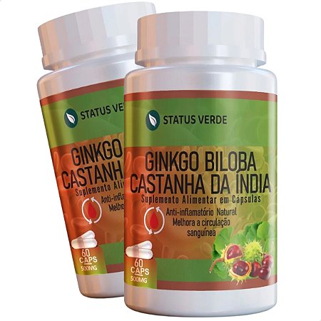 2 Potes Ginkgo Biloba + Castanha da India Kit 120 cáps - Status Verde