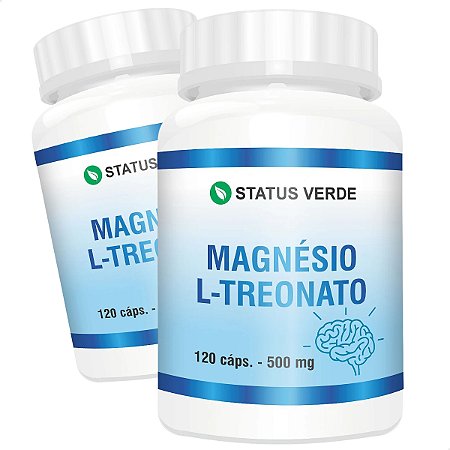 2 Potes Magnésio L-Treonato Kit 240 Cáps - Status Verde