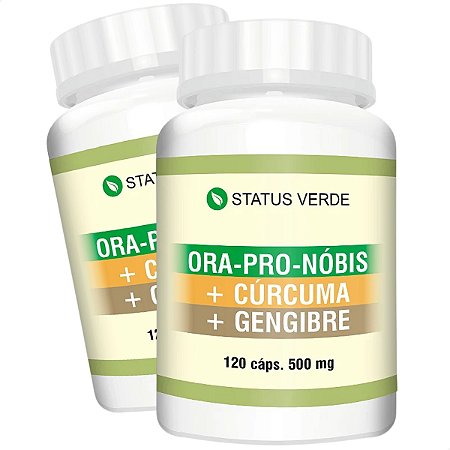 2 Potes Ora Pro Nobis + Cúrcuma + Gengibre Kit 240 Cáps - Status Verde