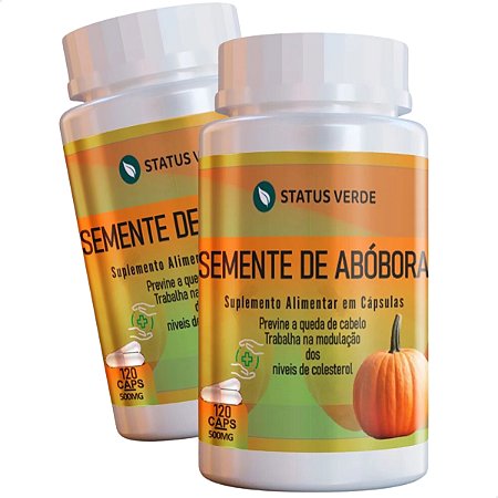 2 Potes Semente de Abóbora Kit 240 Cáps - Status Verde