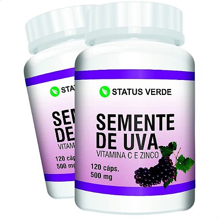 2 Potes Semente De Uva + Zinco + Vitamina C Kit 240 Cáps - Status Verde