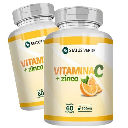 2 Potes Vitamina C + Zinco Kit 120 Cáps - Status Verde