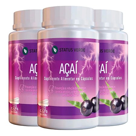 3 Potes Açaí Kit 360 Cáps - Status Verde